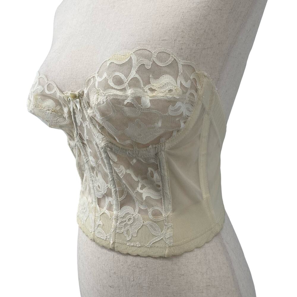 Vintage Victorias Secret Gold Label Sheer Cream Lace Corset 36B‎ Union Tag Bride - Picture 3 of 10